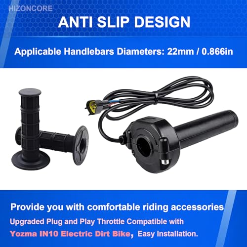 Image of Compatible Fit for Yozma IN10 Valtinsu Strike Shadow SX Electric Dirt Bike Twist Throttle, Full Twist Throttle Handle with Male Connector, Rolling Bearing & Cable Kit