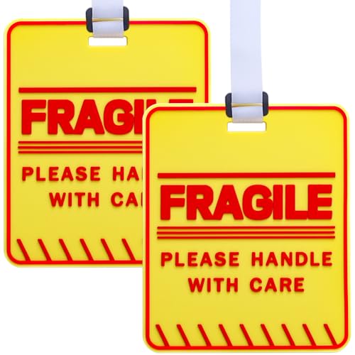 2 Pcs Fragile Luggage Tags for Baggage Bright Double Side Travel Bag Tag for Women Men Suitcases Carry-on Handbag – 5 x 4 Inches Big and Bright Size - Easy to Spot