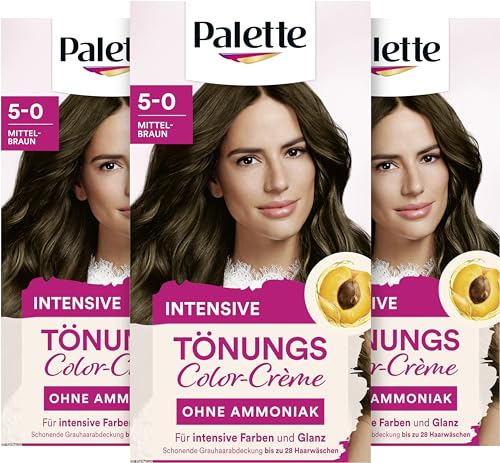 Palette Tönungscreme 5-0 Mittelbraun (3 x 115ml), temporäre Coloration ohne Ammoniak für eine schonende Grauhaarabdeckung, Haarfarbe für schrittweises Auswaschen, hält bis zu 28 Haarwäschen