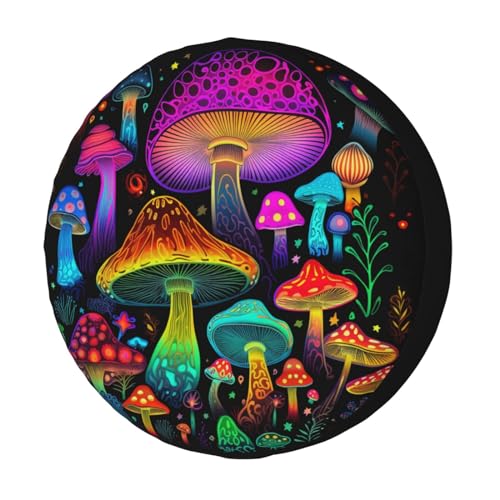 Image of Trippy Neon Shroom Mushroom Spare Tire Cover Dust-Proof Wheel Tire Cover Fit Trailer, RV, SUV and Many Vehicle 16inch