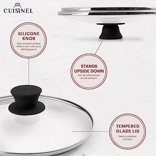 Image of Cuisinel Cast Iron Skillet with Lid - 8 inch-Inch Frying Pan + Glass Cover + Silicone Grip Handle Holder - Pre-Seasoned Cookware - Indoor /Outdoor, Grill, Stovetop, Camping Fire, Induction Oven Use