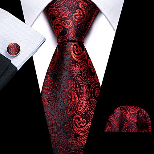 Image of Barry.Wang Men Ties Paisley Woven Silk Necktie Set with Pocket Suqare Cufflinks Formal
