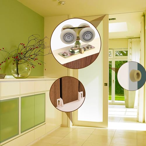 Image of 7 /8 inch Pocket Door Ball Bearing Quad Hangers Fit 7 /8 inch C.T.C. V Type Tracks, Upgraded N 7449 with Quick-Release, Min. 1 inch Thick Doors, 2 Pack