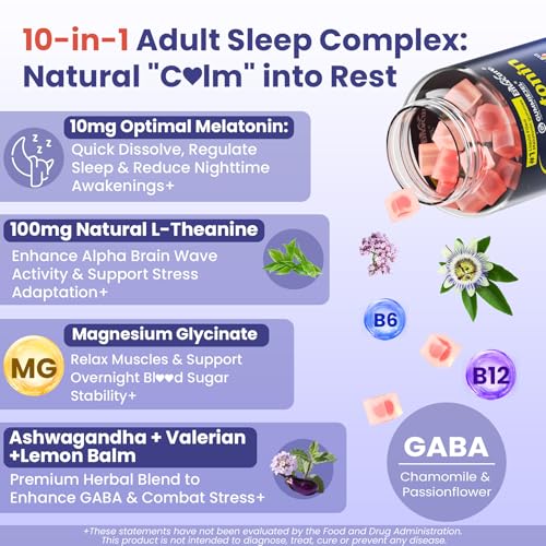 Image of EnvyCure Melatonin Gummies 10mg 20mg - Extra Strength Sleep Aid for Adults with Magnesium Glycinate 100mg, L-Theanine, Ashwagandha, B6, B12 - Deep Relaxation, Sugar Free - 120 Cts