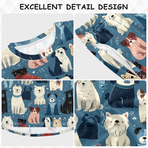 Long Sleeve Pajama Set for Girls Boys Kids,Cute Dogs Pattern Print Comfy Nightwear Soft Loungewear,Family Matching PJs Underwear Set 8T3