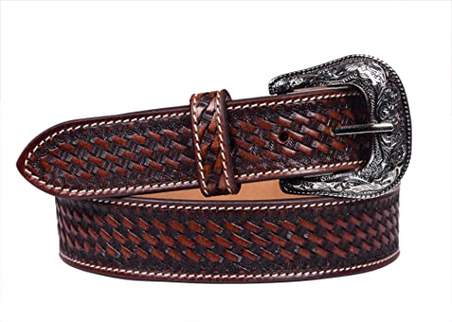 Western Genuine Leather Brown Basket Weave Belt For Men and Women 30WE0034