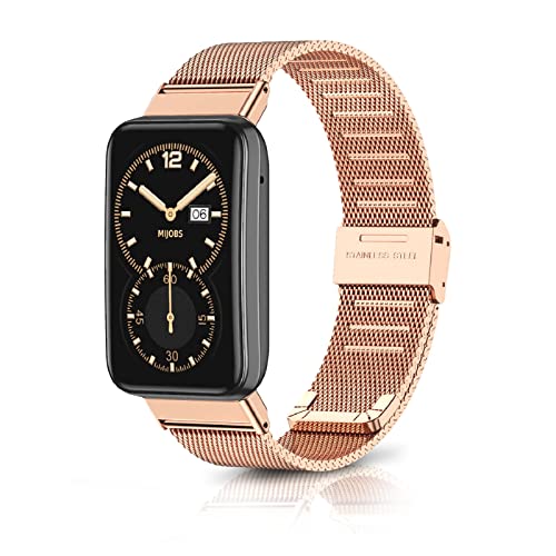 Rosok Bracelet Compatible avec Xiaomi Mi Band 7 Pro, Bracelet de Montre en Acier Inoxydable Tissé pour Xiaomi Mi Band 7 Pro - Or Rose Cover