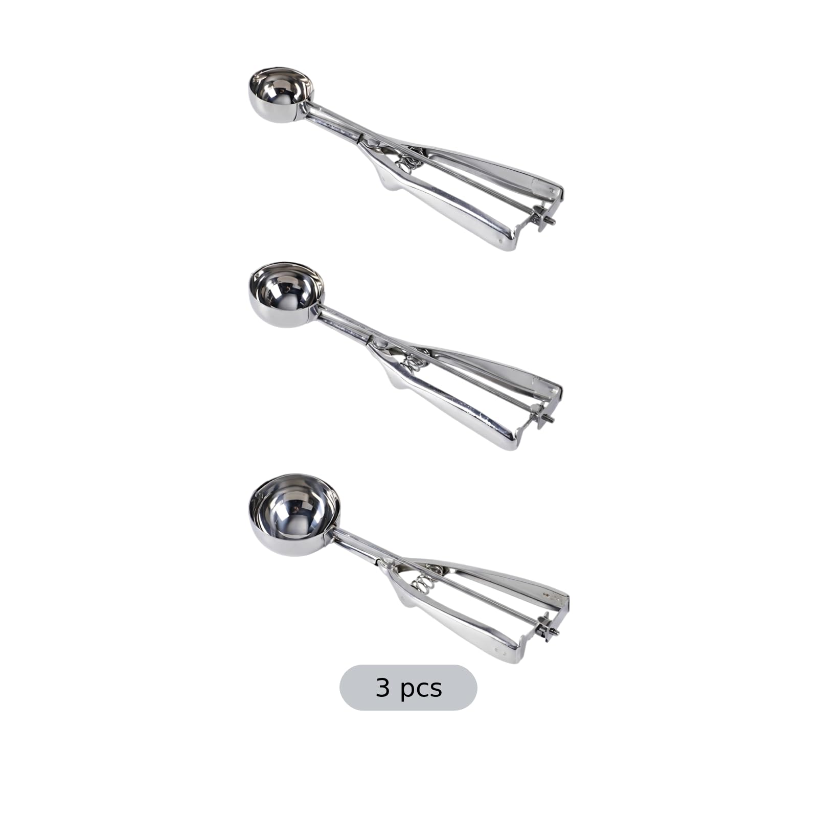 Lot de 3 cuillères à glace en acier inoxydable, grandes, moyennes et petites, cuillère à boules pour fruits, manche ergonomique pour glace, fruits et pâte à cookies, facile à nettoyer