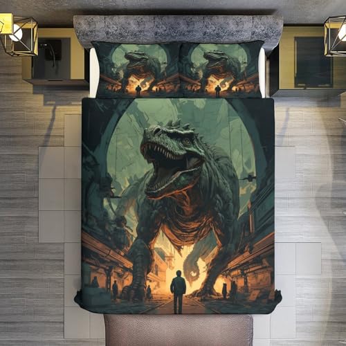 Housse de couette dinosaure 3D anti-plis en microfibre douce avec zip