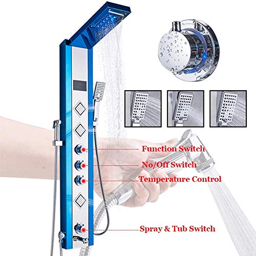 Panel de Ducha Termostático en Torre de Acero Inoxidable con Sistema LED y 5 Funciones, Hidromasaje Único y Ducha Cascada miniatura 5