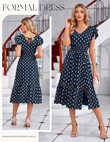 Image of GRACE KARIN 2026 Womens Summer Dresses V Neck Ruffle Sleeve Floral Boho Beach Dress A-Line Swing Midi Wedding Guest Sundress