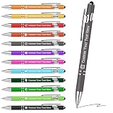 Bolígrafos Personalizados Grabados | 12 Unidades Mínimo | Texto Personalizable + Punta Táctil 2 en 1 | Cuerpo Metálico con Capa Antiarañazos | Regalo Corporativo (12 Colores, Tinta Negra)