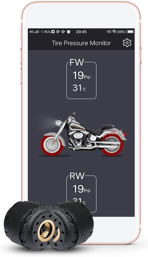 TP200 Motorcycle Bluetooth Tire Pressure Monitoring System TPMS Mobile Phone APP Detection 2 External Sensors (Black)