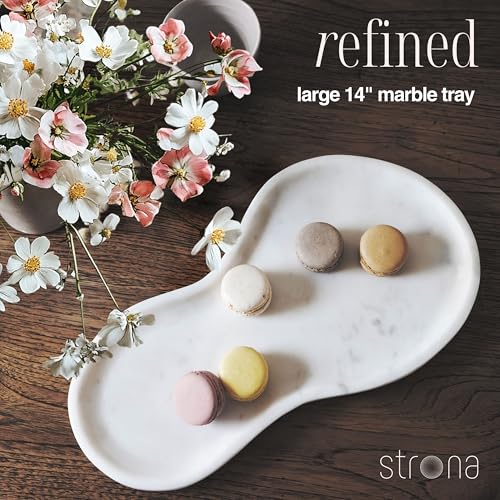 Large Curved Edge Marble Tray 14" x 7.8" â Natural Stone Vanity Tray for Perfume & Jewelry, Elegant White Marble Decor for Bathroom Countertop & Kitchen Counter, Modern Catchall for Keys & Candles - Image 5