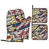 Pop Art Oven Mitts Kitchen Oven Mitts Pot Holders Sets 4-Piece Set,Heat Resistant Non-Slip Surface for Baking and Cooking