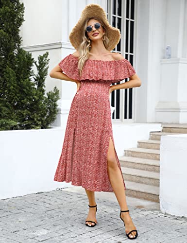 Coolmee Maternity Dress Women's Off Shoulder Split Long A Line Dress Casual Maxi Dress Photography Dress Red M #TOP5