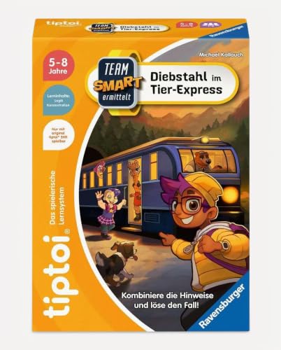 Ravensburger Jeu Tiptoi 00226 - Team Smart investigates - Theft in The Animal Express, Fantastique Jeu de logique pour Les Enfants de 5 Ans et Plus