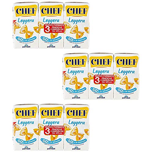 Parmalat 3 x Chef Light Cream para sabrosos Platos y postres (3 x 125 ML) – 50 Grasas. 100% Italiano.