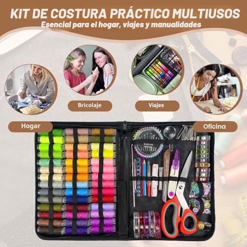 Miniatura 8 de Kit De Costura Para Adultos, Kit De Hilo De 50 Colores, 295 Piezas De Accesorios Profesionales De Costura, Incluye Hilo, Tijeras Ergonómicas, Agujas Y Más, Mini Kit De Costura Para Principiantes