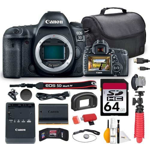 Canon EOS 5D Mark IV DSLR Camera Bundle | 30.4MP Full-Frame CMOS Sensor, Dual Pixel AF & 4K Video | for Pro Photography, Weddings, Portraits & Events (1483C002) + 64GB Card + Bag + Card Reader + More