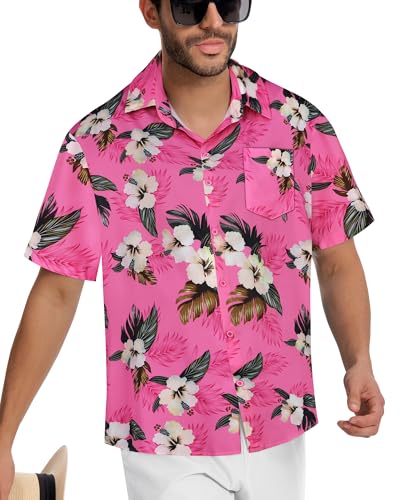 Image of Men Hawaiian Shirt Short Sleeve Summer Beach Button Down Shirts with Pocket