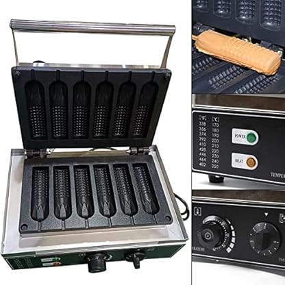 Hotdog-Waffeleisen, kommerzielles Waffeleisen, 1500 W, elektrische Mais-Hotdog-Maschine, antihaftbeschichtete French-Muffin-Waffeleisen, 6-teilig, kommerzielles Waffeleisen für den Heimgebrauch – Bild 4