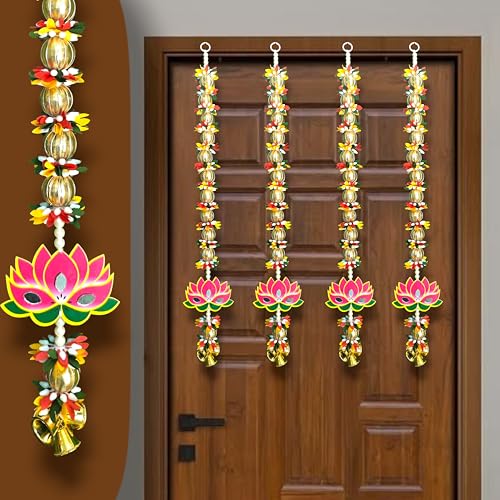 Image of iHandikart Decorative Pack of 4 Lotus Wall Hanging, 25 Inch Floral Lotus Strings for Home & Festive Decor, Perfect for Entrance Decoration & Housewarming Gifts (RKH-221-4)