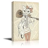 wall26 Creative Animal Figure on Vintage Paper Canvas Wall Art - Miss Cat a Guitar - Giclee Print...