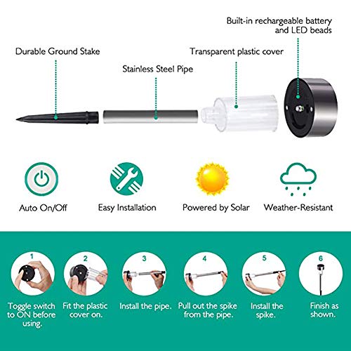 Maserfaliw 12 peças de luz de LED para gramado, luz solar de LED para área externa, lâmpada de jardi