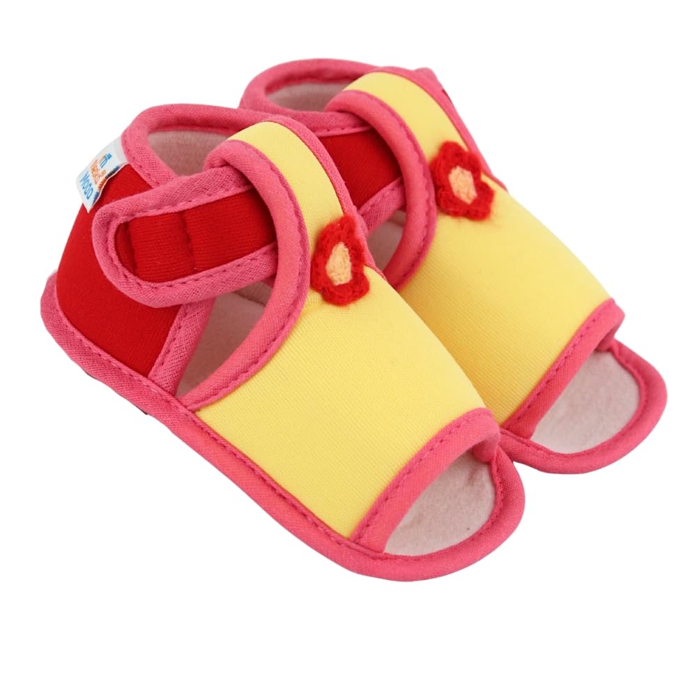 neska moda 6 To 12 Months Baby Girls Skin-friendly Cotton Floral Yellow,Red Hook & Loop Sandal Booties-BT5542-picture-9