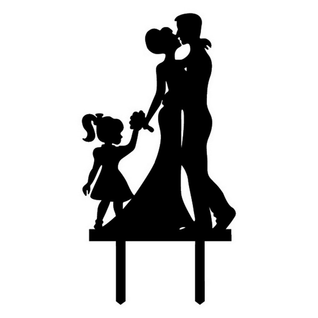 ACME Bride and Groom Kiss with little Girl Happy Family Acrylic Cake Topper