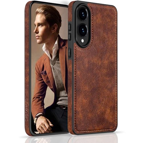 LOHASIC for Samsung Galaxy S25 Edge Case 6.7', Premium Leather Luxury Slim Business PU Non-Slip Grip Shockproof Bumper Full Body Protective Cover Phone Cases for Samsung S25 Edge 5G 2025 - Brown