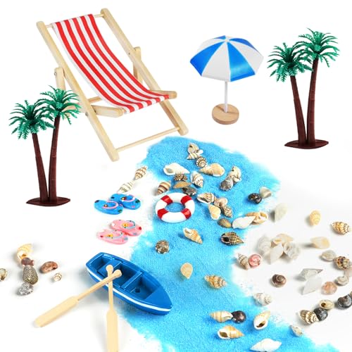 Aolso - Aolso Beach Micro Landscape, Pack of 12 Miniature Decoration Mini Beach Decorations, Mini Beach Chair Small Palm Tree Seashell Lighthouse Boat Decorative accessories - -15%