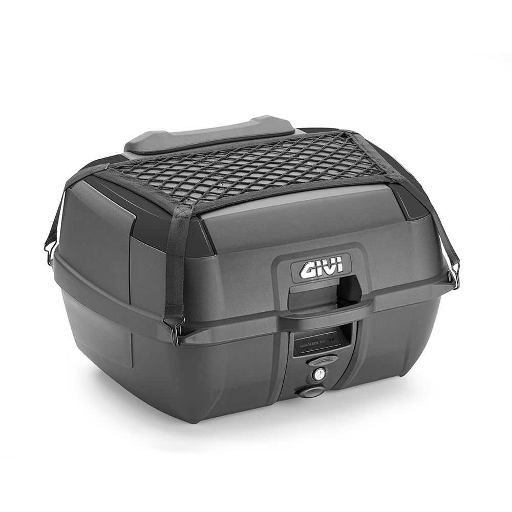 Generico BAULETTO B45 B45B+ BLACK NERO SCOOTER MOTO COMPATIBILE CON GIVI SUPPORTI MONOLOCK CON SCHIENALINO RETE PORTAOGGETTI E PIASTRA UNIVERSALE