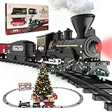 HIGHMALL 15-Piece christmas tree train Set with Smoke, Sound & Lights - Fancy Track & Vintage Passenger Carriages for Christmas, Steam Kids Train Set Around Christmas Tree for Kids Ages 3-8 Boys Gifts
