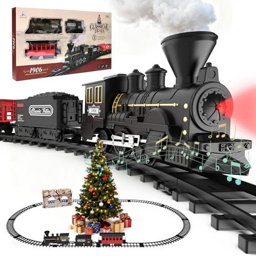 HIGHMALL 15-Piece christmas tree train Set with Smoke, Sound &