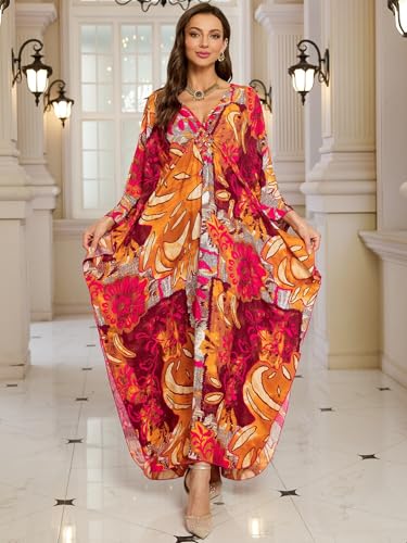 Image of KEYLORTING Plus Size Kaftan Dress Women, African Moo Moo Print Caftan, Batwing Dress, Beach Cover Up for Party and Loungewear