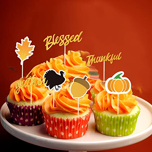 100 Pcs Thanksgiving Cupcake Toppers Fall Themed Cupcake Toppers Turkey Maple Leaf Pumpkin Thanksgiving Cake Picks Decoration For Thanksgiving Party Supplies Baking Decor #TOP4