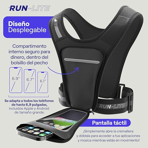 Chaleco para Correr con Soporte para Teléfono – Bolsa Impermeable, Cinturón Ajustable, Reflectante, 2 Bolsillos para Llaves y Geles, Compatible con Teléfonos de hasta 6,8" (Unisex - Adulto) - imagen 5