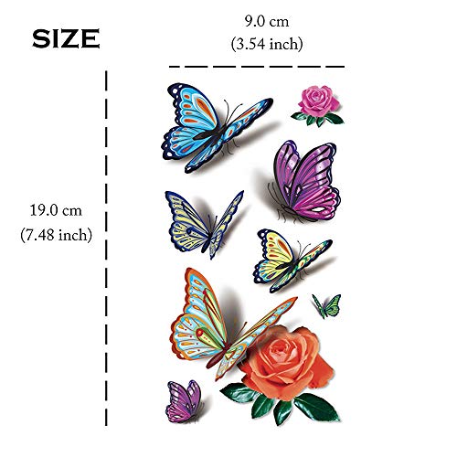 Flowers Temporary Tattoos For Women Sexy 8 Pcs By Yesallwas,Largetattoo Sticker Fake Tattoos For Kids Girls Teens,Waterproof And Long Lasting Sexy Body Tattoos -Rose, Butterfly，Feather #TOP3