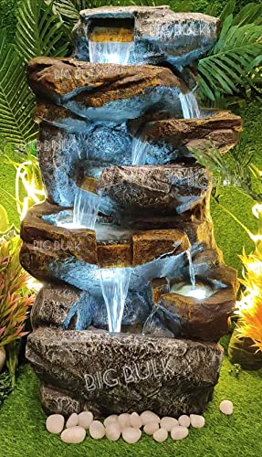 Image of 6 Tier Layer Stone Look Fiber Fountain for Home Decor /Living Room /Hall /Office /Garden /Puja Room Indoor Outdoor (55 x 40 x105 cm)