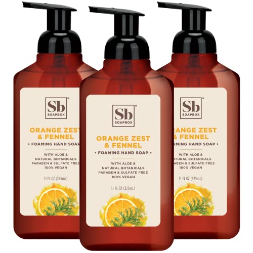 Soapbox Foaming Hand Soap – Orange Zest & Fennel – 11Oz Pump Bottles – 3 Ct Gently Scented, Moisturizing Foaming Hand Wash For Kitchen And Bathroom, Vegan, Cruelty & Paraben Free #TOP13