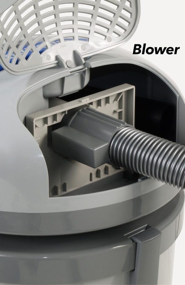 Close-up of the Lindhaus HF6 Pro Eco Force vacuum's top compartment, open to reveal onboard accessory storage.