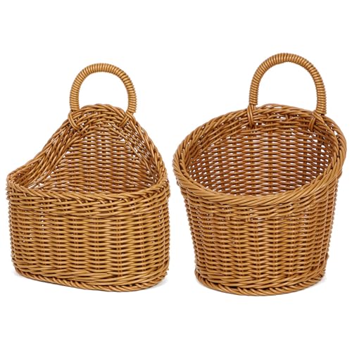Cestas colgantes con mango organizadoras hechas de mimbre tejida pack de 2 4
