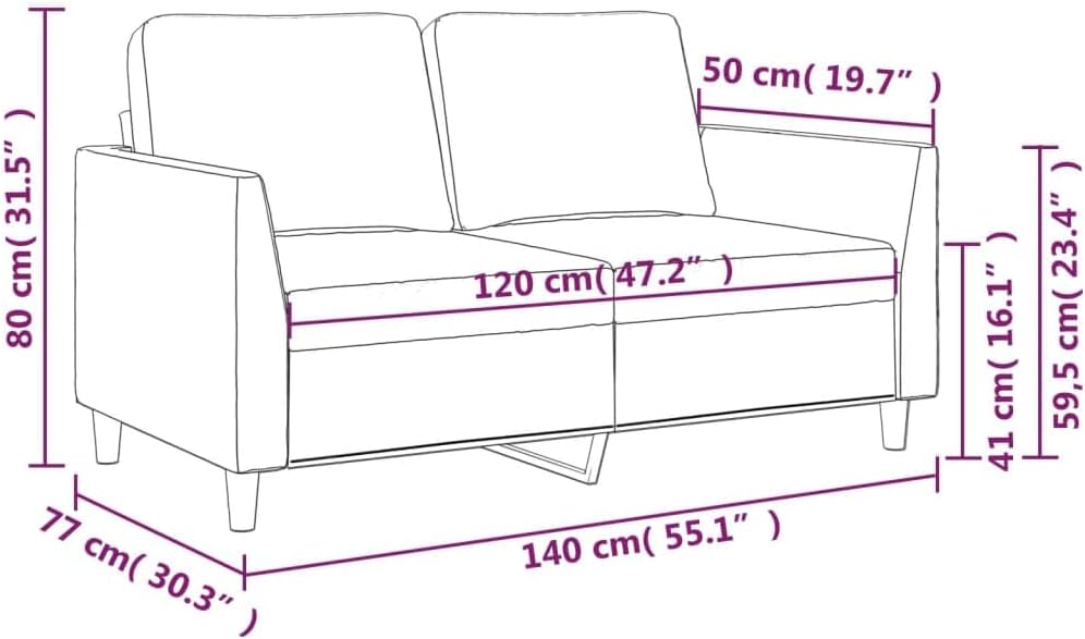 2-Seater Sofa Black Living Room Furniture