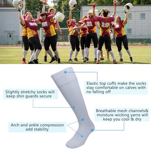 Image of White Baseball Socks, Adult Soccer Sock Knee-high for Men Womens Sports Comfortable Football Team Sock Moisture Wicking Baseball Unisex, 12 Pairs White