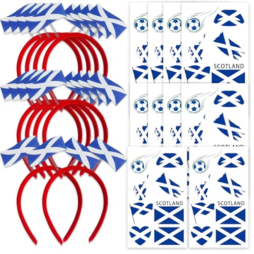 Jidkhfk 20PCS World Cup Football 2026 Scotland Flag Headbands for Soccer Fans with Scotland Temporary Tattoos Stickers World Cup Soccer Headband Stickers Set for Sports Events Party Decorations