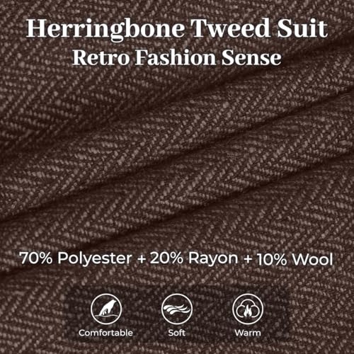 Mens Suit 3 Piece Tweed Herringbone Tuxedo Suit Wedding Suits for Mens Blazer Jacket Double Breasted Vest Pants Set2