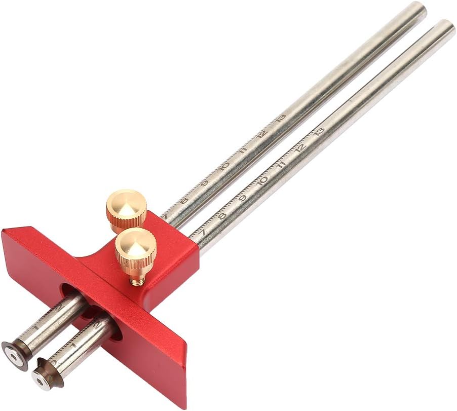 Wood Marking Gauge Stainless Steel Double Head Scriber Ruler for Woodworking Carpenter Wood Scribe Tool Precision Layout Instrument with Adjustable Fence