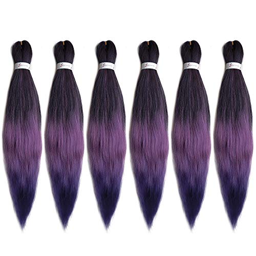 3 Tone Ombre Purple Pre Stretched Braiding Hair Colorful Easy Braid Synthetic Box Senegalese Twist Crochet Braids Hot Water Setting 6Packs